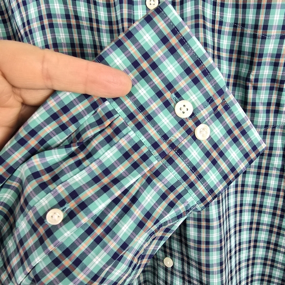 NWTLands' End Men's Traditional Fit NoIron Twill Green BluePlaid Shirt Stretch L - Picture 4 of 11
